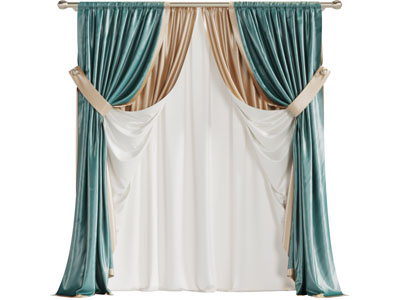 欧式窗帘杆上的拼接撞色窗帘窗纱3d模型 欧式窗帘杆上的拼接撞色窗帘窗纱