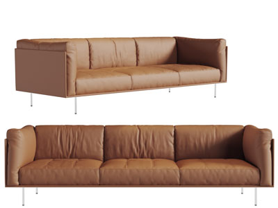 后现代橙色皮革多人沙发