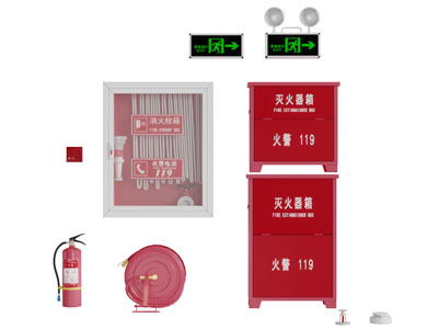 现代楼道楼层消防栓灭火器消防设备3d模型 现代楼道楼层消防栓灭火器消防设备