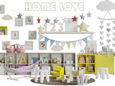 现代儿童玩具收纳柜吊床凳子活动空间