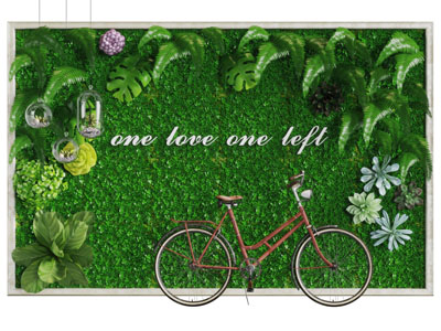 现代长方形植物墙自行车