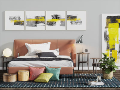 现代皮革床头双人床床头柜