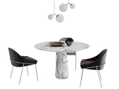 现代轻奢大理石圆形餐桌椅组合