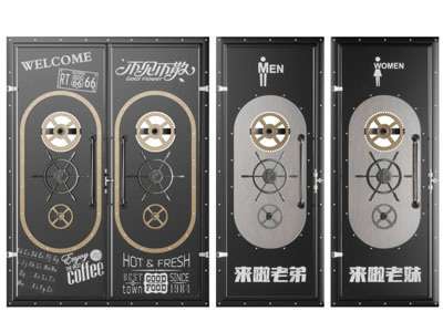 工业风咖啡厅装饰齿轮的平开门