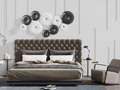 新中式菱形软包床头的双人床