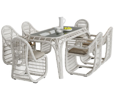 东南亚白色藤编餐桌椅组合
