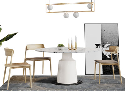 北欧大理石餐桌实木椅组合