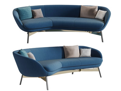 现代布艺弧形多人沙发