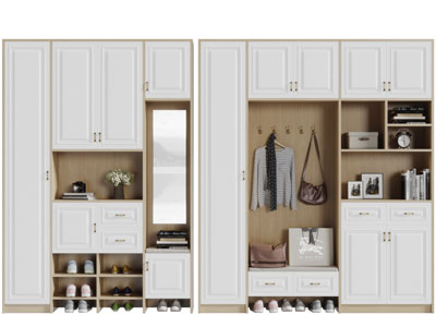 北欧实木白色柜门的玄关装饰鞋柜