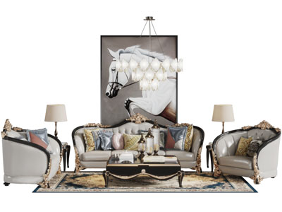 欧式古典雕花多人单人沙发茶几组合