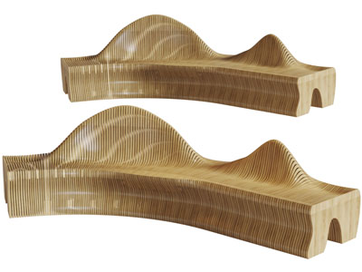 现代实木波浪山脉造型的公共椅子