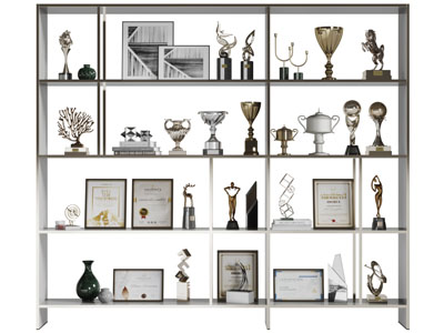 装饰架上的奖杯奖牌3d模型 装饰架上的奖杯奖牌