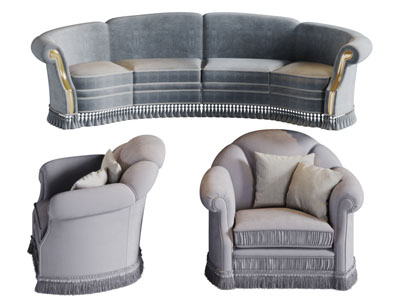 欧式布艺多人单人沙发3d模型 欧式布艺多人单人沙发