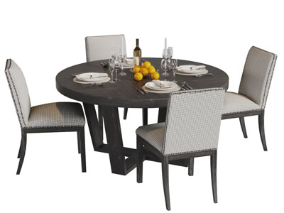 美式黑色实木圆形餐桌椅组合