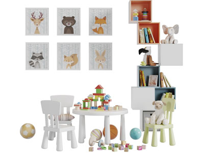 现代幼儿圆桌椅组合收纳柜积木玩具幼儿空间