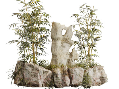 中式假山石头竹子景观园艺小品