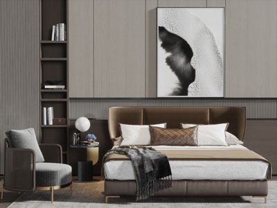 后现代咖啡皮革床头的双人床单人沙发