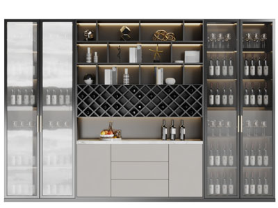 现代玻璃柜门的酒柜3d模型 现代玻璃柜门的酒柜