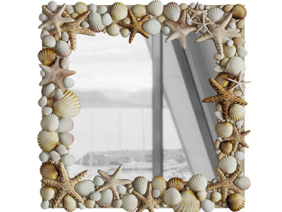 海星贝壳装饰边框的镜面挂件