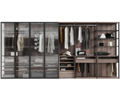 现代玻璃柜门和开放式的加宽衣柜