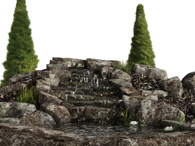 中式水池荷花石阶园艺小品