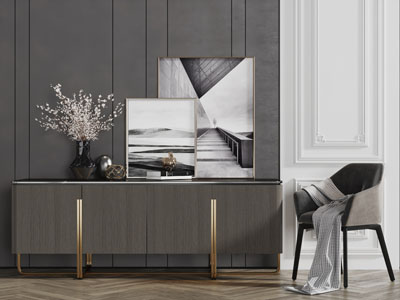 现代轻奢玄关柜边柜休闲椅子