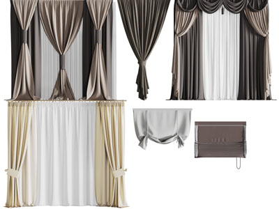 现代布艺窗帘窗纱罗马帘升降帘3d模型 现代布艺窗帘窗纱罗马帘升降帘
