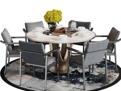 后现代圆形实木餐桌椅组合