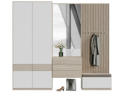 现代实木拼接撞色装饰鞋柜