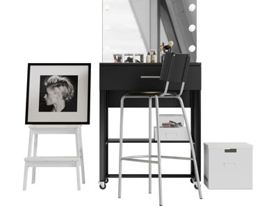 工业风带滑轮的化妆梳妆台