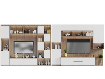现代装饰灯带的实木电视柜背景墙3d模型 现代装饰灯带的实木电视柜背景墙