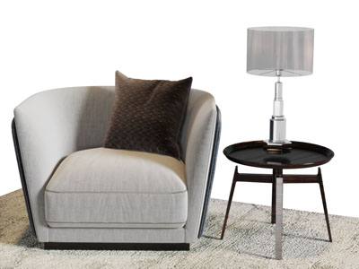 现代布艺单人沙发装饰书柜