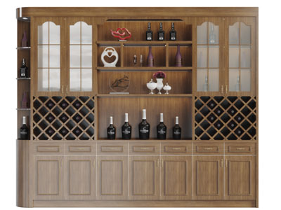 现代实木一侧开放式收纳的酒柜3d模型 现代实木一侧开放式收纳的酒柜