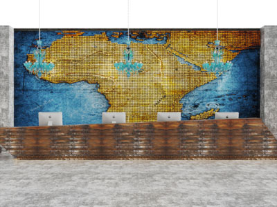 美式实木拼接装饰铆钉的前台接待台