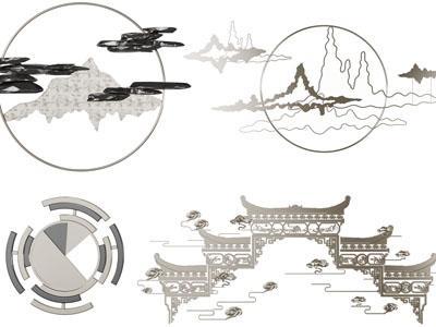 中式山脉楼台墙饰挂件