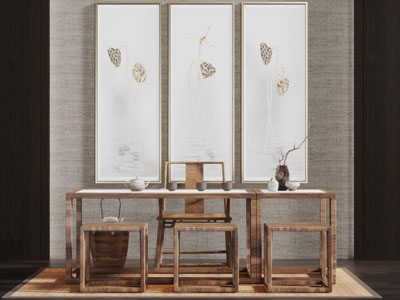 新中式实木长方形茶桌方凳子