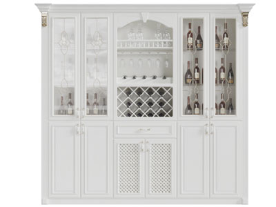 简欧白色装饰百叶柜门灯带的酒柜3d模型 简欧白色装饰百叶柜门灯带的酒柜