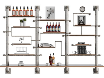 工业风水管支架的收纳酒柜3d模型 工业风水管支架的收纳酒柜