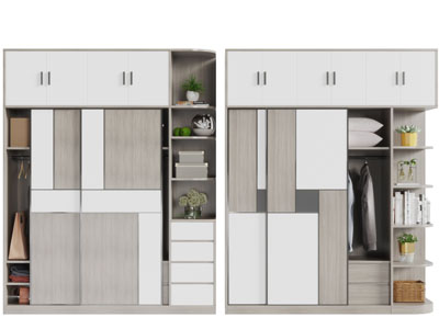 现代实木拼接撞色柜门的装饰衣柜