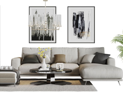 后现代布艺转角多人沙发餐桌椅组合