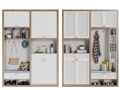 北欧百叶柜门的玄关鞋柜