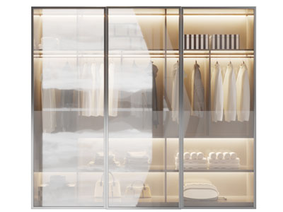 现代黑色框架玻璃柜门的衣柜