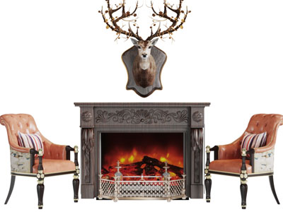 欧式古典雕花壁炉火炉休闲椅子