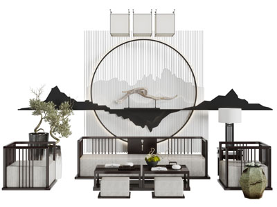 中式实木多人单人沙发茶几组合