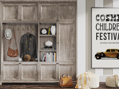 工业风实木玄关鞋柜