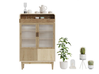 北欧实木玻璃柜门的餐边柜