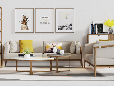 北欧三人沙发单人沙发茶几组合