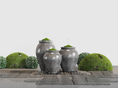 中式陶罐盆栽植物景观小品