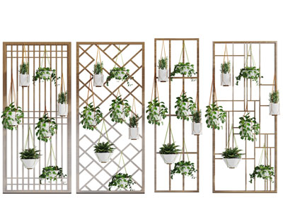 现代金属装饰吊篮绿植的植物墙