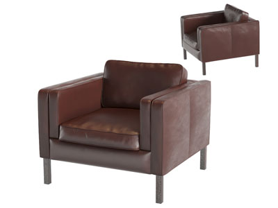 现代酒红色皮革单人沙发3d模型 现代酒红色皮革单人沙发